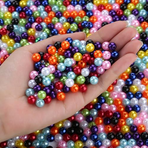 DUQGUHO Perlen für Armbänder, 8 mm, bunte Perlen zur Schmuckherstellung, Kunstperlen, Kunststoffperlen, Bastelperlen mit Löchern, 500 Stück, Haarperlen für Damen, runde Perlen von DUQGUHO