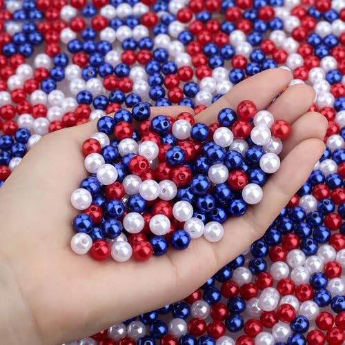 DUQGUHO Rote weiße und blaue Perlen, 8 mm, patriotische Perlen zum Basteln, rot-weiß-blaue Kunstperlen, Zubehör zum 4. Juli, Unabhängigkeitstag, Perlen für Schmuckherstellung, 500 Stück DUQGUHO Rote weiße und blaue Perlen, 8 mm, patriotische Perlen zum Basteln, rot-weiß-blaue Kunstperlen, Zubehör zum 4. Juli, Unabhängigkeitstag, Perlen für Schmuckherstellung, 500 Stück von DUQGUHO