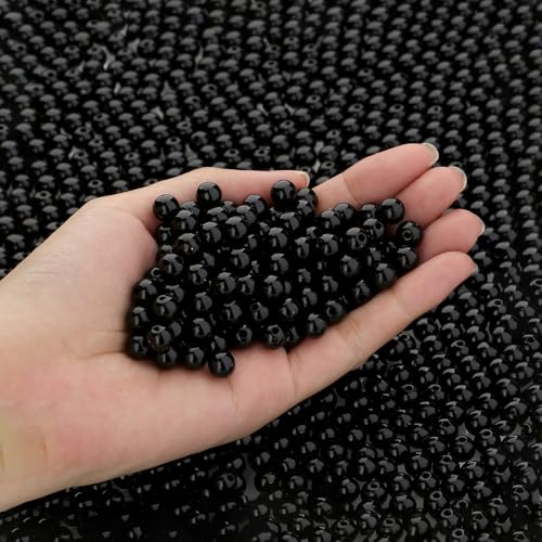 DUQGUHO Schwarze Perlen zum Basteln, Kunststoffperlen, weiße Perlen, 6 mm, 500 Stück von DUQGUHO