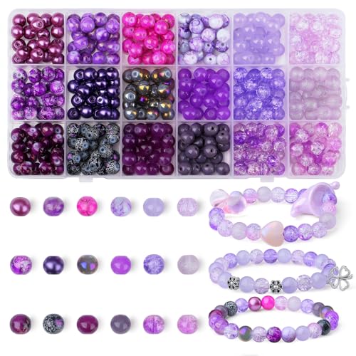 DUQGUHO Violette Glasperlen zum Basteln, 8 mm, violette Perlen zur Schmuckherstellung, 16 Farben, Perlen für Armbänder, Halsketten und Bastelarbeiten, runde Glasperlen, Armband-Set, 360 Stück DUQGUHO Violette Glasperlen zum Basteln, 8 mm, violette Perlen zur Schmuckherstellung, 16 Farben, Perlen für Armbänder, Halsketten und Bastelarbeiten, runde Glasperlen, Armband-Set, 360 Stück von DUQGUHO