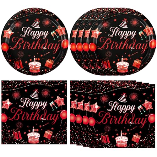 40 Stück Happy Birthday-Dekorationen für Männer und Frauen, rote und schwarze Geburtstagsparty-Dekorationen inklusive 20 Teller und 20 Servietten, rotes Partygeschirr-Set für Happy Birthday 40 Stück Happy Birthday-Dekorationen für Männer und Frauen, rote und schwarze Geburtstagsparty-Dekorationen inklusive 20 Teller und 20 Servietten, rotes Partygeschirr-Set für Happy Birthday von DURYGEN