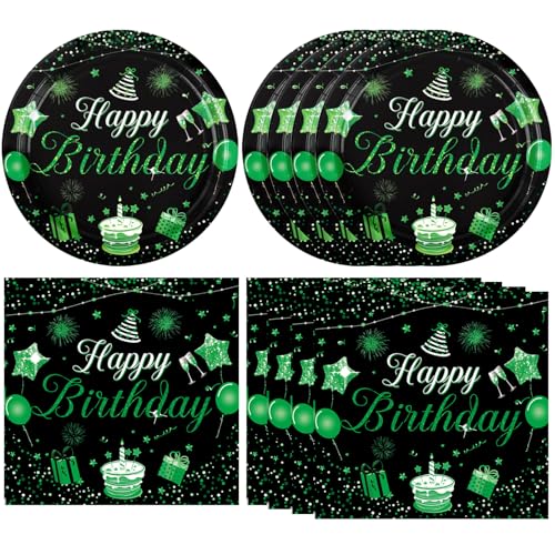 40 Stück grüne und schwarze Geburtstagsdekorationen, schwarzes und grünes Thema, Happy Birthday, Einweggeschirr, grüne Pappteller, Servietten für Männer und Frauen, Happy Birthday Partyzubehör, 1 40 Stück grüne und schwarze Geburtstagsdekorationen, schwarzes und grünes Thema, Happy Birthday, Einweggeschirr, grüne Pappteller, Servietten für Männer und Frauen, Happy Birthday Partyzubehör, 1 von DURYGEN