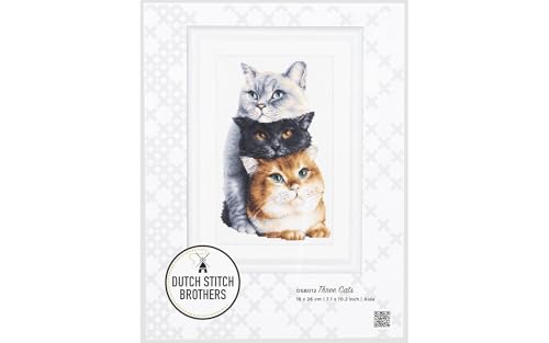 DUTCH STITCH BROTHERS - Gezählter Kreuzstich Kit - DSB012A - Drei Katzen - Aida weiß - 26 x 18 cm - Stick-Kit für Erwachsene von DUTCH STITCH BROTHERS