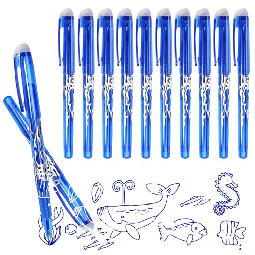 DUTIFUL 10 Stück Radierbarer Kugelschreiber Tintenroller Radierbar Blau Gelschreiber Radierbar 0.5mm Friction Stifte Blau Radierbare Stifte Radiergummi Stift für Schulsachen Bürobedarf von DUTIFUL