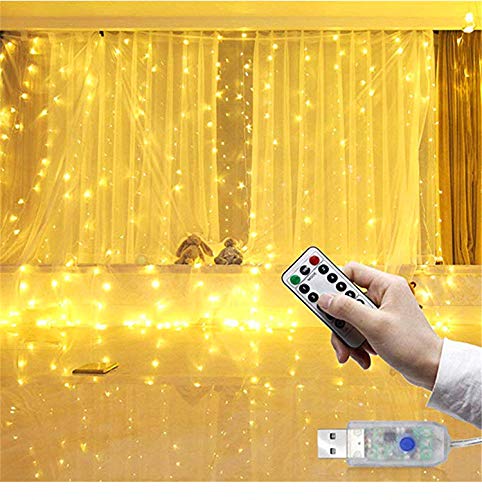 DUVERT LED-Lichterkette ohne Haken, LED-Lichterkette, 3 m lang (1 m/2 m/3 m hoch), LED-Streifen, Stirnband für Dekoration für Hochzeit und Weihnachten, USB-Fernbedienung, (3 m x 3 m, warmweiß) von DUVERT