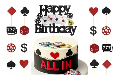 17 Stück Poker Casino Happy Birthday Cake Toppers, Casino Poker Dice Cake Decoration Kit, Schwarz Rot Glitter Casino Chips Herz Cupcake Toppers für Las Vegas Themed Birthday Party Decor 17 Stück Poker Casino Happy Birthday Cake Toppers, Casino Poker Dice Cake Decoration Kit, Schwarz Rot Glitter Casino Chips Herz Cupcake Toppers für Las Vegas Themed Birthday Party Decor von DUXUANT