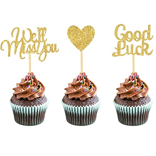 24 Stück We Will Miss You Good Luck Cupcake Toppers Heart Cake Picks für Going Away Party Farewell Dekorationen (3 Styles) von DUXUANT