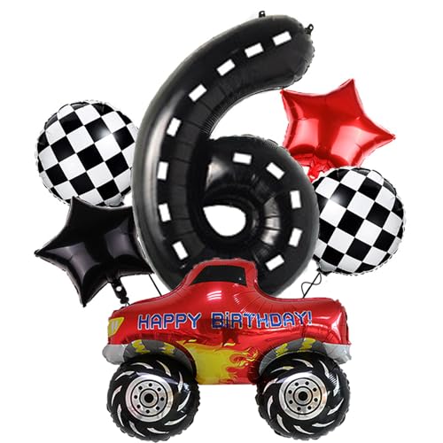 6th Race Car Balloons Set,Große Monster Truck Ballons Zielflagge Ballon Stern Ballon für Kids Race Car Birthday Party Racing Theme Party Dekorationen von DUXUANT
