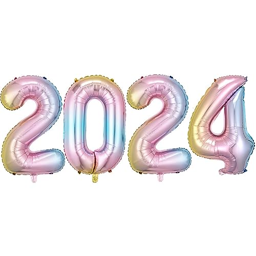 DUXUANT Große 2024 Folien-Zahlenballons, 81,3 cm, 2024 Luftballons, Nummer für 2024, Silvester, Partyzubehör, Jahrestag, Party, Abschlussfeier, Dekorationen, Heimbüro-Dekoration, Verlaufsfarbe von DUXUANT