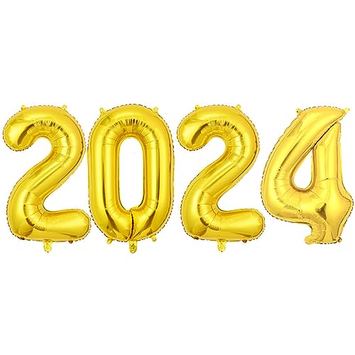 DUXUANT Große 2024 Folien-Zahlenballons, 81,3 cm, 2024 Luftballons, Nummer für 2024, Silvester, Partyzubehör, Jahrestag, Party, Abschlussfeier, Dekorationen, Heimbüro-Dekoration, gold von DUXUANT