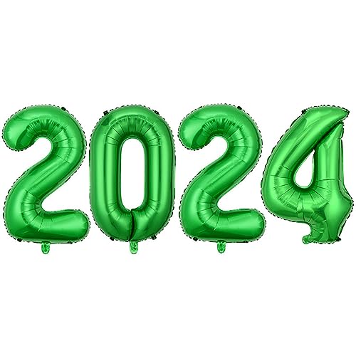 DUXUANT Große 2024 Folien-Zahlenballons, 81,3 cm, 2024 Luftballons, Nummer für 2024, Silvester, Partyzubehör, Jahrestag, Party, Abschlussfeier, Dekorationen, Heimbüro-Dekoration, grün von DUXUANT