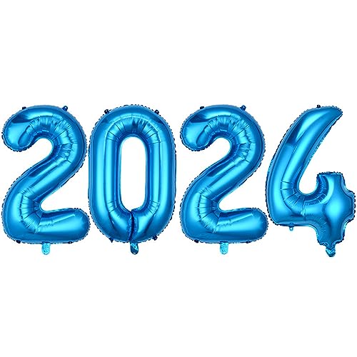 DUXUANT Große 2024 Folien-Zahlenballons, 81,3 cm, 2024 Luftballons, Nummer für 2024, Silvester, Partyzubehör, Jahrestag, Party, Abschlussfeier, Dekorationen, Heimbüro-Dekoration,Blau von DUXUANT