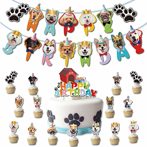 DUXUANT Pet Dog Theme Cake Topper Birthday Set Happy Birthday Banner Cupcake Topper Dog Theme Picks Decoration for Boys Girls Birthday Party Supplies von DUXUANT