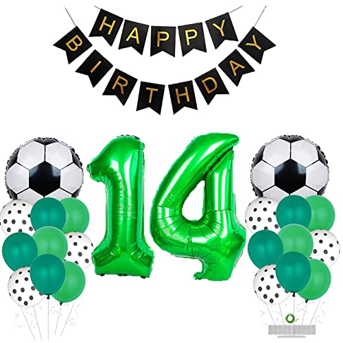 Fußball 14. Geburtstag Dekoration, 23 Stück Fußball Thema Luftballons Set, Nummer 14 Folienballons Fußball Ballons Happy Birthday Banner für Kinder Jungen Sport Geburtstage Babypartys Dekorationen von DUXUANT