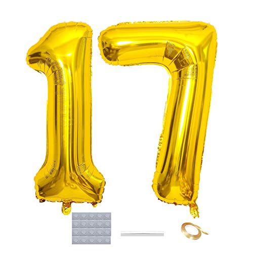 Gold 17. Geburtstag Luftballons Dekoration,40“ Riesen Zahl 17 Folienballons Abschlussball Luftballons Babyshower Geburtstag Party Hochzeitstag Foto Requisiten Deko von DUXUANT