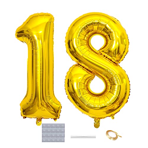 Gold 18. Geburtstag Luftballons Dekoration,40“ Riesen Zahl 18 Folienballons Abschlussball Luftballons Babyshower Geburtstag Party Hochzeitstag Foto Requisiten Deko von DUXUANT