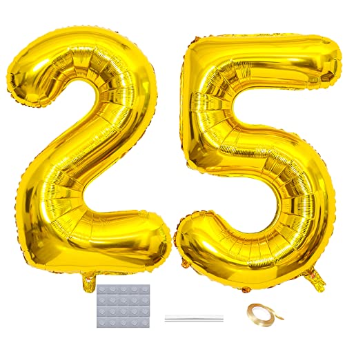 Gold 25. Geburtstag Luftballons Dekoration,40“ Riesen Zahl 25 Folienballons Abschlussball Luftballons Babyshower Geburtstag Party Hochzeitstag Foto Requisiten Deko von DUXUANT