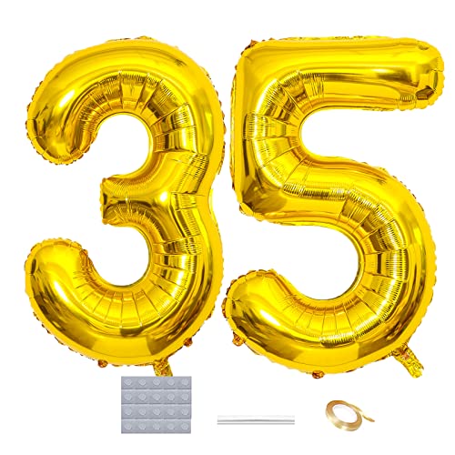 Gold 35. Geburtstag Luftballons Dekoration,40“ Riesen Zahl 35 Folienballons Abschlussball Luftballons Babyshower Geburtstag Party Hochzeitstag Foto Requisiten Deko von DUXUANT