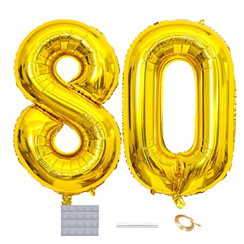 Gold 80. Geburtstag Luftballons Dekoration,40" Riesen Zahl 80 Folienballons Abschlussball Luftballons Babyshower Geburtstag Party Hochzeitstag Foto Requisiten Deko von DUXUANT