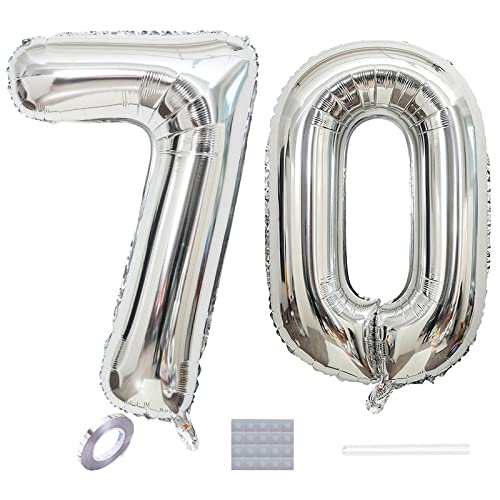 Silber 70. Geburtstag Luftballons Dekoration,40“ Riesen Zahl 70 Folienballons Abschlussball Luftballons Babyshower Geburtstag Party Hochzeitstag Foto Requisiten Deko von DUXUANT