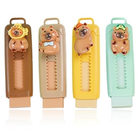 DUYAZHENLAODA 4 Stück Capybara Einziehbarer Radiergummi, Capybara Radiergummi schule, Einziehbarer Radiergummies für Kinder, Ideal Für Schule Und Büro (Mehrfarbig A) von DUYAZHENLAODA