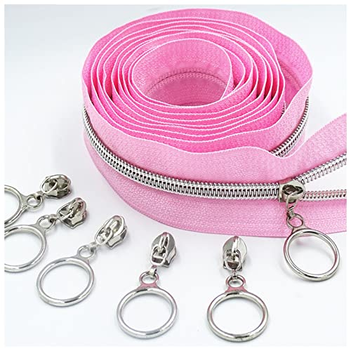 Reißverschluss 2 Meter 4 Slider 5# Goldener silberner Schieberegler Zahn großes Stück Nylon-Spulencode DIY. Haushaltsnähverschluss Zipper (Color : Silver pink, Size : 2 Meters 4 Slider) von DUnLap