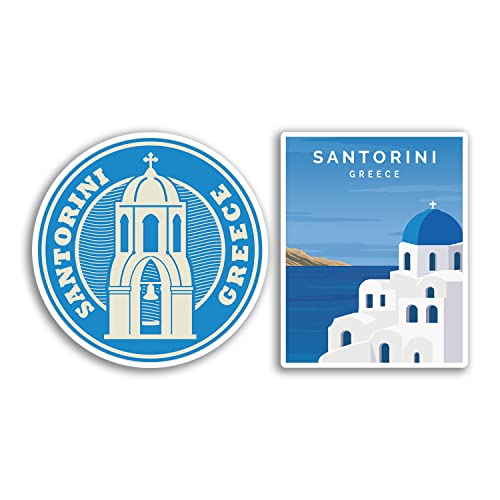 2 x 10 cm Santorini Vinyl-Aufkleber – Griechenland Griechisch Urlaub Blau Stadt Ozean Reise Geschenk #78533 von DV DESIGN