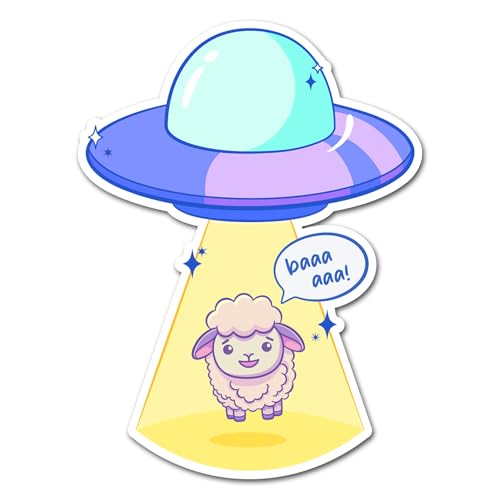 2 x 10 cm Schaf-UFO-Vinyl-Aufkleber – Alien-Entführung, extra terrestrische fliegende Untertasse, Tier, Kawaii, niedlich, lustig, Aufkleber #83311 2 x 10 cm Schaf-UFO-Vinyl-Aufkleber – Alien-Entführung, extra terrestrische fliegende Untertasse, Tier, Kawaii, niedlich, lustig, Aufkleber #83311 von DV DESIGN