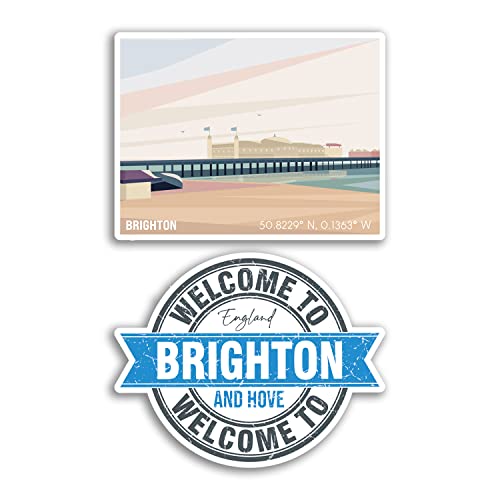 2 x 10 cm breite Brighton Vinyl-Aufkleber – England Strand Ozean Meer Urlaub Reise Geschenk #78562 von DV DESIGN