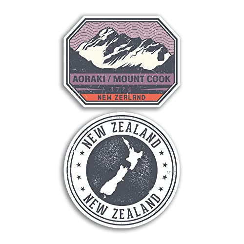 2 x 10 cm breite Vinyl-Aufkleber – Neuseeland, Wahrzeichen, Karte, Berge, Reisegeschenk, #78539 von DV DESIGN