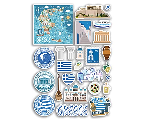 A4 Aufkleberbogen Griechenland Sehenswürdigkeiten Vinyl Aufkleber – griechische Athen Stadtkarte Flughafenstempel Skyline Flagge Reise Urlaub Kultur Ästhetik #79981 von DV DESIGN