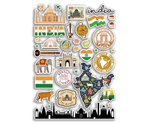 A4 Aufkleberbogen Indien Sehenswürdigkeiten Vinyl Aufkleber – Indische Delhi Stadtkarte Flughafenstempel Skyline Flagge Reise Urlaub Kultur Ästhetik #7995 von DV DESIGN