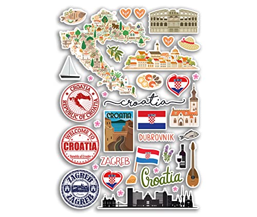 A4 Aufkleberbogen Kroatien Wahrzeichen Vinyl Aufkleber – Kroatische Stadtkarte Flughafen Stempel Skyline Flagge Reise Urlaub Kultur Ästhetik #79997 von DV DESIGN