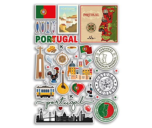 A4 Aufkleberbogen Portugal Sehenswürdigkeiten Vinyl Aufkleber – Portugiesische Stadtkarte Flughafen Land Stempel Skyline Flagge Reise Urlaub Kultur Ästhetik #79987 von DV DESIGN