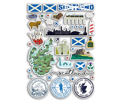 A4 Aufkleberbogen Schottland Sehenswürdigkeiten Vinyl Aufkleber – Schottische Stadtkarte Flughafenstempel Skyline Flagge Reise Urlaub Kultur Ästhetisch #79983 von DV DESIGN