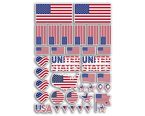 A4 Aufkleberbogen USA Flaggen Vinyl Aufkleber – Amerika USA Land World Nationalflagge Urlaub Reise Urlaub Auto Ästhetisch #80076 von DV DESIGN