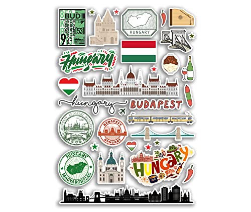 A4 Aufkleberbogen Ungarn Sehenswürdigkeiten Vinyl Aufkleber – Budapest Stadtkarte Flughafenstempel Skyline Flagge Reise Urlaub Kultur Ästhetisch #79988 von DV DESIGN