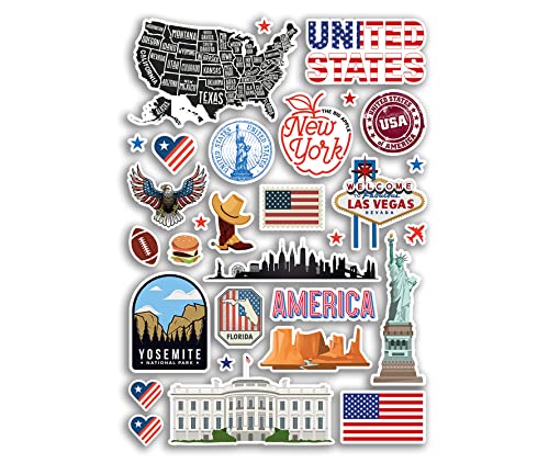 A4 Aufkleberbogen Vinyl-Aufkleber – USA Amerika New York Vegas Stadtkarte Flughafenstempel Skyline Flagge Reise Urlaub Kultur Ästhetisch #79984 von DV DESIGN