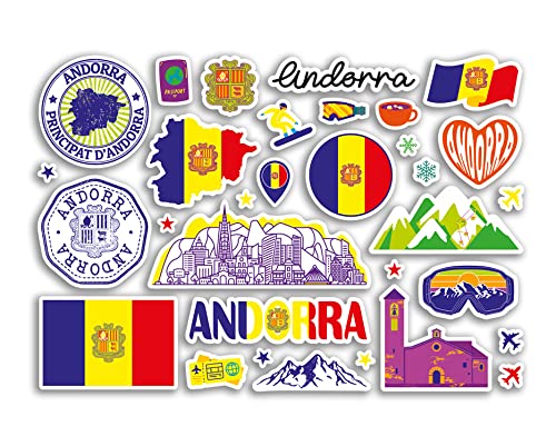 A5 Aufkleberbogen Andorra Sehenswürdigkeiten Vinyl Aufkleber – Albanische Karte Flughafen Stempel Skyline Flagge Reise Urlaub Land Ästhetik #80331 von DV DESIGN
