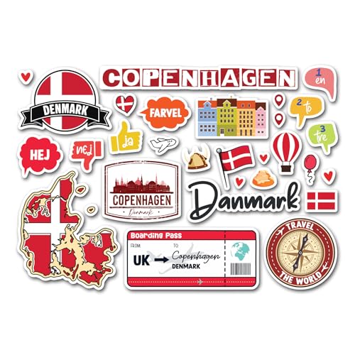 A5 Aufkleberbogen Dänemark Sehenswürdigkeiten Vinyl Aufkleber – Kopenhagen Karte Flagge Reise Urlaub Landsprache Stadt Ästhetik Scrapbook #83339 von DV DESIGN