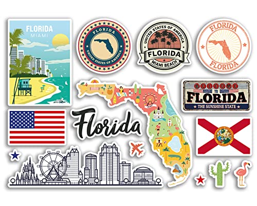 A5 Aufkleberbogen Florida Sehenswürdigkeiten Vinyl Aufkleber – Amerika Staaten USA American Airport Briefmarken Skyline Flagge Karte Reise Urlaub Scrapbooking Stadt Gepäck #79183 von DV DESIGN