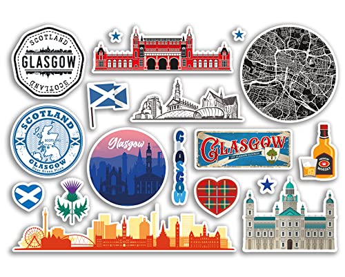 A5 Aufkleberbogen Glasgow Sehenswürdigkeiten Vinyl Aufkleber – Schottland Schottland Flughafen Briefmarken Skyline Flagge Reise Urlaub Scrapbooking Stadt Gepäck #79113 von DV DESIGN
