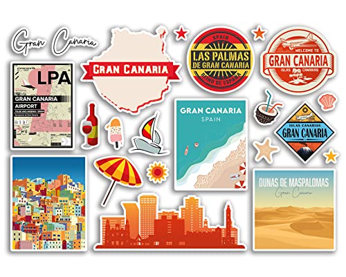 A5 Aufkleberbogen Gran Canaria Sehenswürdigkeiten Vinyl Aufkleber – Spanien Spanische Karte Flughafen Briefmarken Skyline Flagge Reise Urlaub Stadt Reise Scrapbooking Gepäck #79102 von DV DESIGN