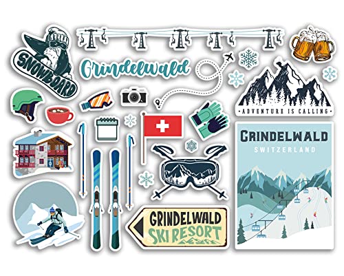 A5 Aufkleberbogen Grindelwald Vinyl Aufkleber - Schweiz Skigebiet Berge Snowboard Urlaub Flagge Reise Schneesport Gepäck Scrapbooking #79058 von DV DESIGN