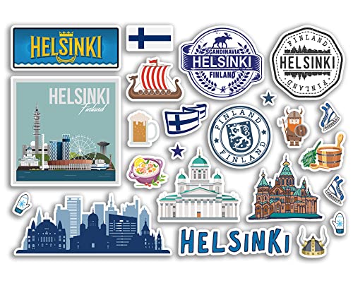A5 Aufkleberbogen Helsinki Sehenswürdigkeiten Vinyl Aufkleber – Finnland Finnische Flughafen Briefmarken Skyline Flagge Reise Urlaub Scrapbooking Stadt Gepäck #79115 von DV DESIGN