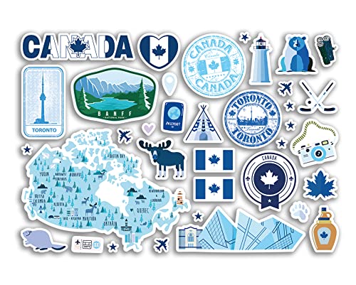 A5 Aufkleberbogen Kanada Blau Sehenswürdigkeiten Vinyl Aufkleber – Kanadische Karte Flughafen Skyline Stempel Flagge Reisen Urlaub Land Stadt Ästhetik #80429 von DV DESIGN