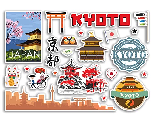 A5 Aufkleberbogen Kyoto Sehenswürdigkeiten Vinyl Aufkleber – Japan Japanische Flughafen Briefmarken Skyline Flagge Reise Urlaub Scrapbooking Stadt Gepäck #79120 von DV DESIGN