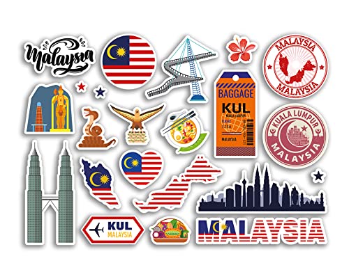 A5 Aufkleberbogen Malaysia Vinyl Aufkleber - Landzeichen Urlaubsstempel Sommerkarte Flagge Reise Stadt Gepäck Scrapbooking #79021 von DV DESIGN
