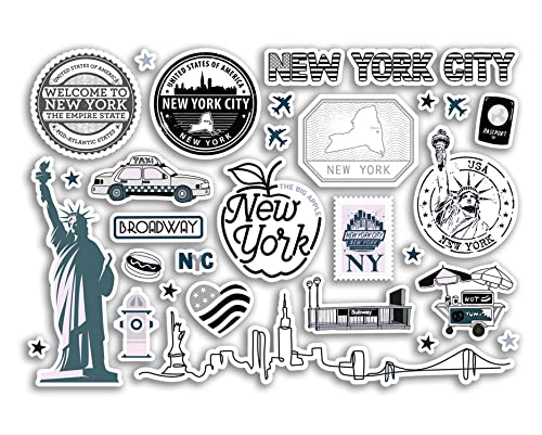 A5 Aufkleberbogen New York BW Sehenswürdigkeiten Vinyl Aufkleber – NYC Amerika Stadtkarte Flughafen Skyline Flagge Reise Urlaub Kultur Ästhetisch #80285 von DV DESIGN