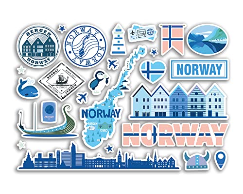 A5 Aufkleberbogen Norwegen Blau Sehenswürdigkeiten Vinyl Aufkleber - Norwegische Karte Flughafen Skyline Flagge Reise Urlaub Land Stadt Ästhetik #80375 von DV DESIGN